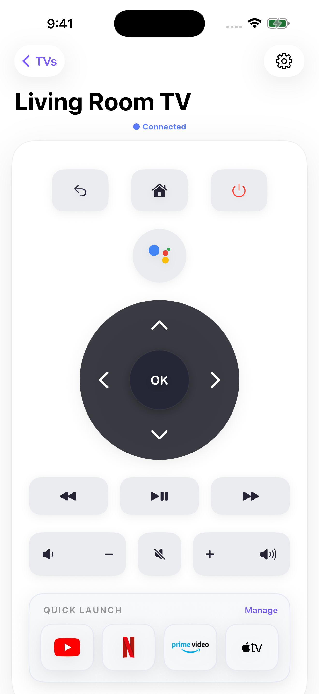Naviik Remote Interface displaying directional pad, volume, and playback controls